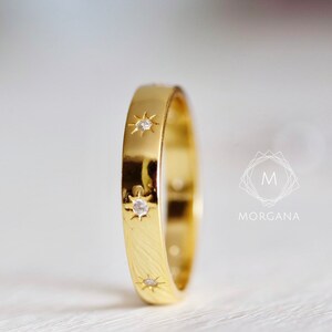 Simple Diamond Star Ring - Gold Plated Sterling Silver Band - Etsy