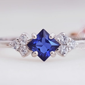 Princess Cut Cornflower Blue Sapphire and Diamond Cluster Ring