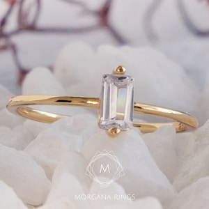 Baguette Cut Minimalist Ring • Simple Ultra Thin - Dainty Gold Plated Sterling Silver Ring