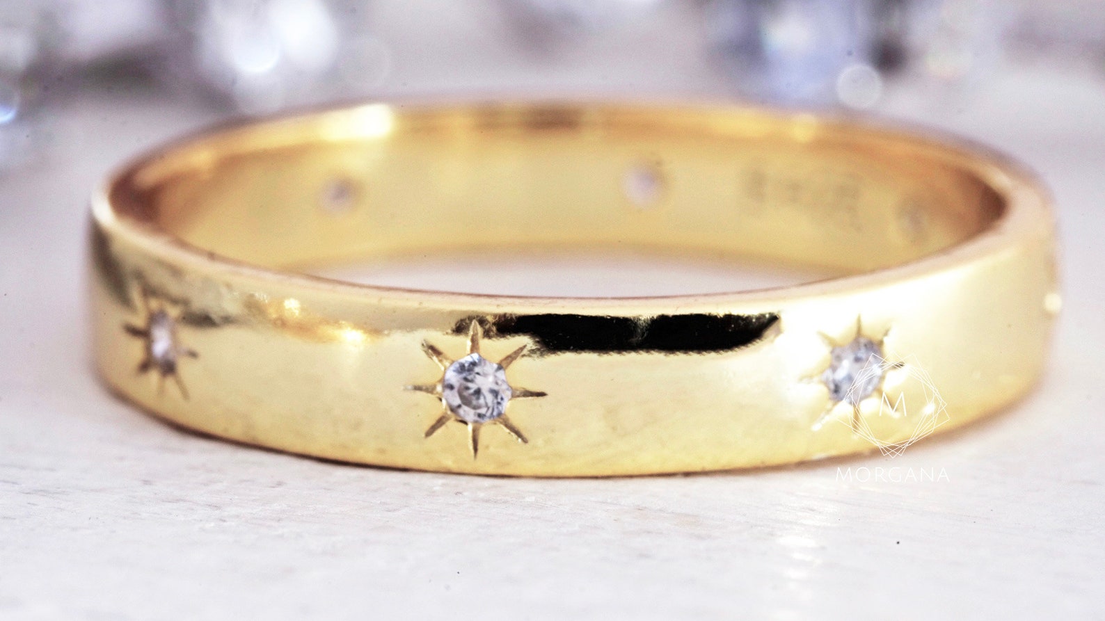 Simple Diamond Star Ring - Gold Plated Sterling Silver Band - Etsy