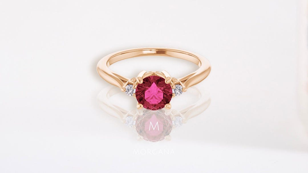 Solid 14k Gold Ruby and Natural Diamond July Birthstone Ring - Etsy