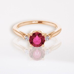 Solid Gold Ruby Ring: Natural Diamond Accents, 14k Gold, July Birthstone