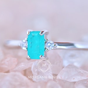 Ozean-Türkis Smaragdschliff Brasilianischer Paraiba-Turmalin Sterlingsilberring