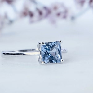 Light Blue Princess Cut Spinel Ring -  Blue Diamond Alternative Gemstone