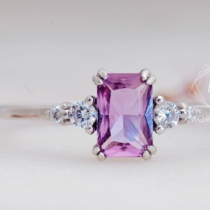 Radiant Cut Color Change Lavender Sapphire Ring