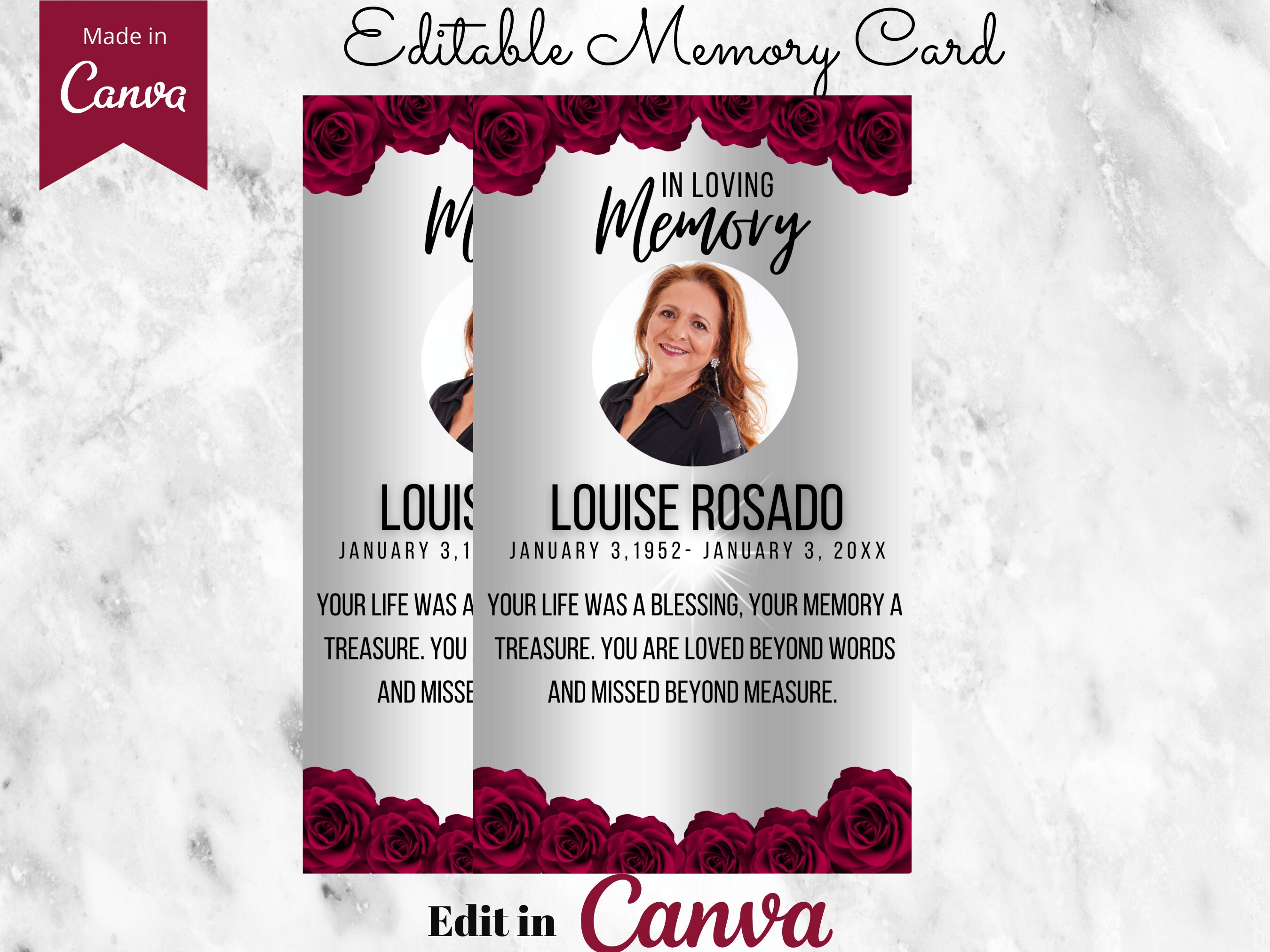 In Loving Memory Card Editable Canva Memory Card Template Etsy