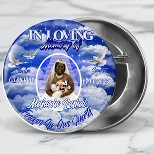In loving Memory of Rest In Peace 3 inch Pin back Buttons, Memorial pinback buttons