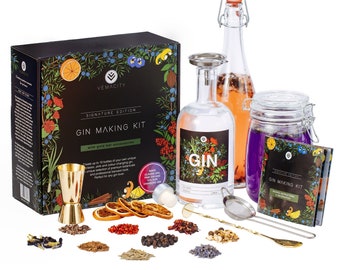 The Signature Edition Gin Making Kit- Make 10 Large Bottles of Classic, Colour-Changing & Pink Gin. 13 Organic UK Botanicals - Perfect gift!