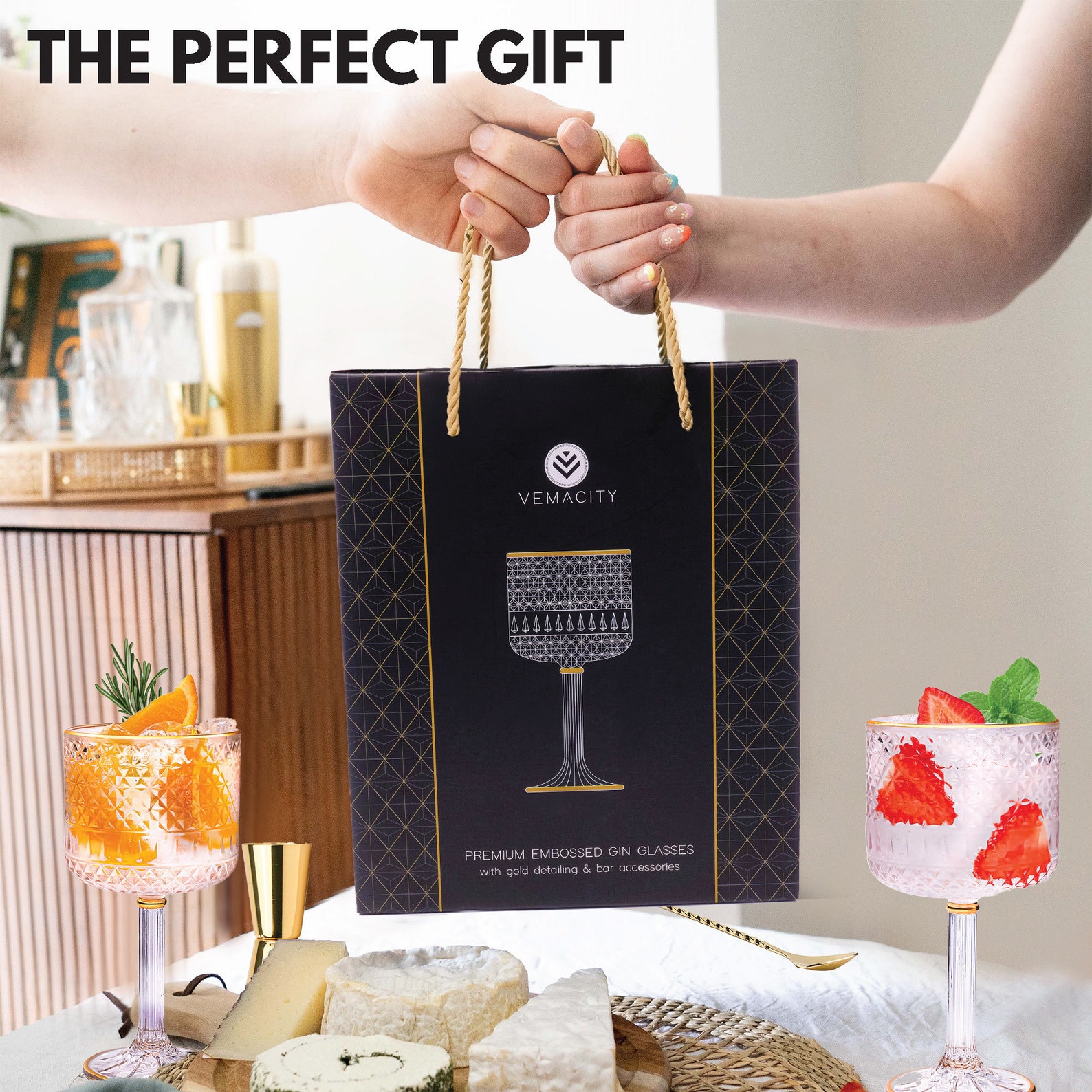 Luxury Gin Glasses 2 X Embossed Cocktail Glasses With Gold Etsy UK