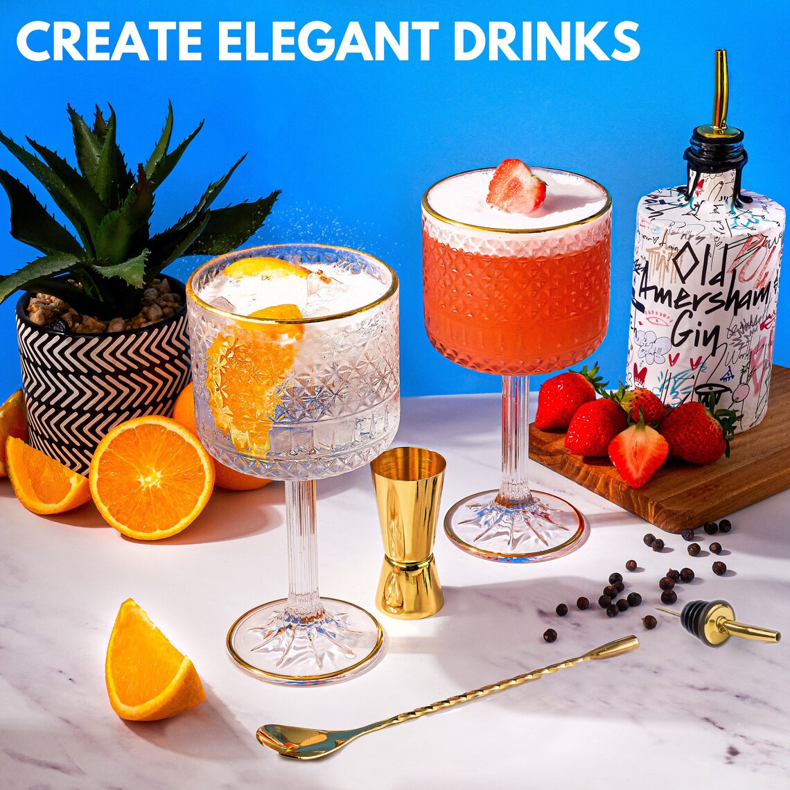 Luxury Gin Glasses 2 X Embossed Cocktail Glasses With Gold Etsy UK