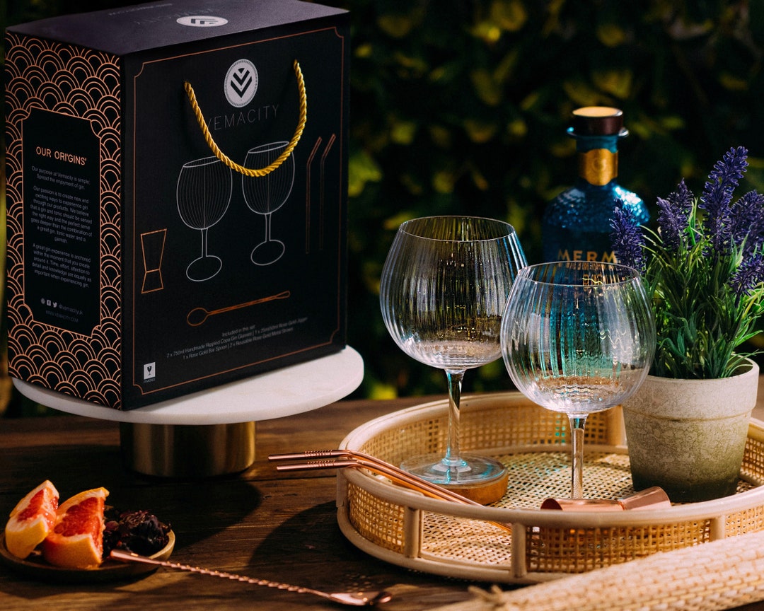 Handmade Ribbed/rippled Gin Glasses With Cocktail Spoon Etsy UK