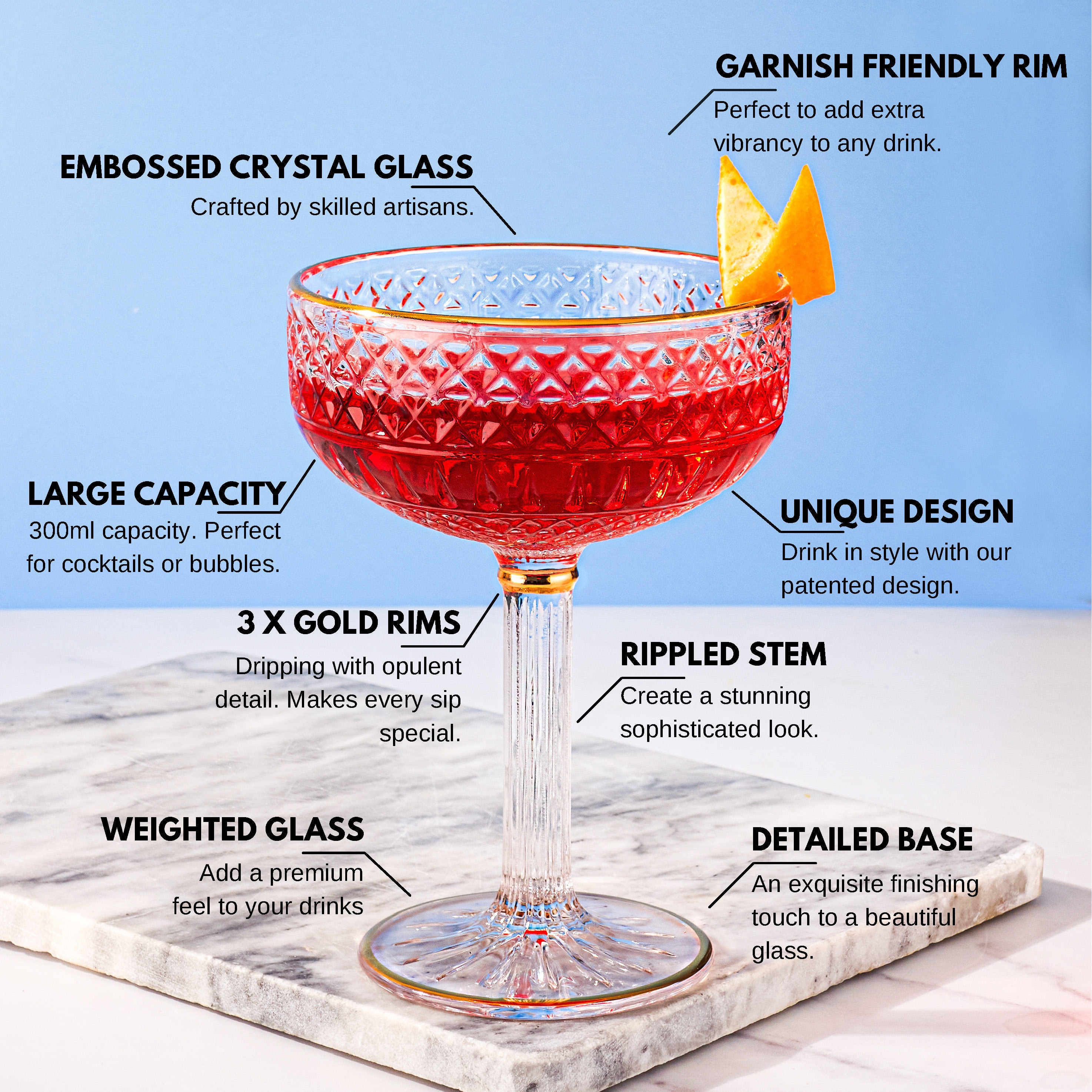 Luxury Coupe Cocktail Glasses Set of 2 Embossed Lounge Bar Etsy UK