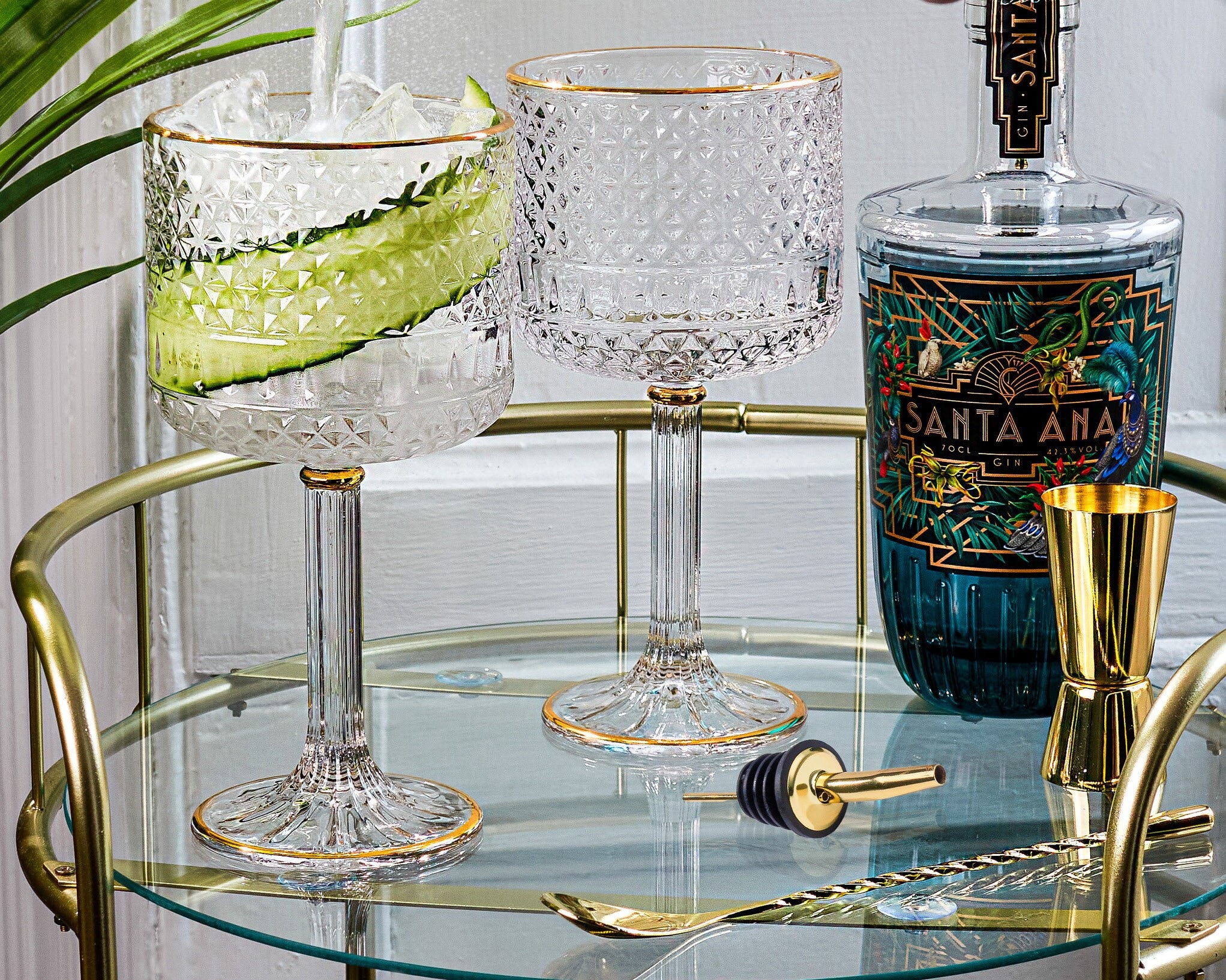 Viski Meridian Highball Glasses Set of 2 - Vintage Drinking Glass, Art Deco  Ripple Glassware Design, 15oz Gold Rimmed Collins Glasses Set