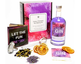 Colour Changing Gin Making Kit for Gin Lovers - This Gin Set Magically transforms The Colour of Gin. Accessories & Garnishes in a Gift Box