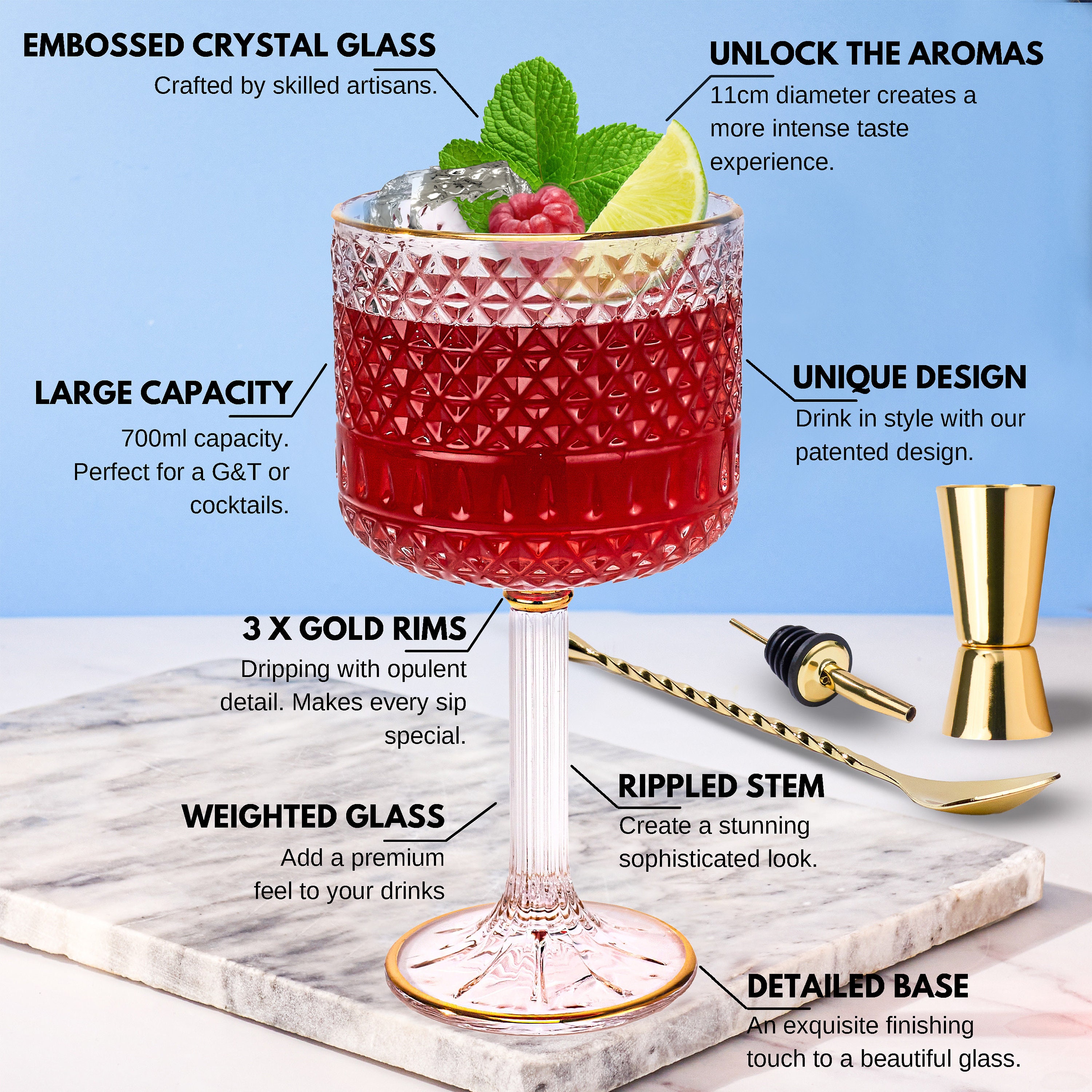 Luxury Gin Glasses 2 X Embossed Cocktail Glasses With Gold Etsy UK