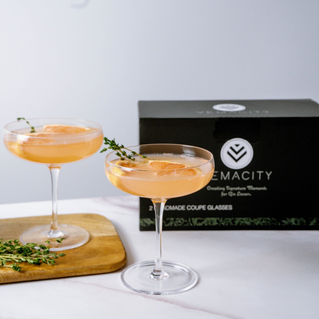 Elegant Coupe Cocktail Glasses Set of 2 Handmade Crystal Champage ...