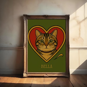 Custom Pet Portrait Vintage Style Cat or Dog Art Personalized Wall Art Pet Memorial Gift Custom Animal Illustration Custom Dog Gift for Her