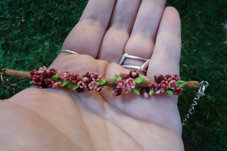 handmade necklace Springtime Pink Cherry Blossom Branch Pendant