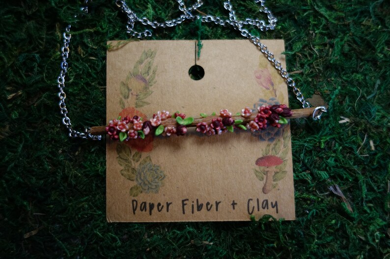 handmade necklace Springtime Pink Cherry Blossom Branch Pendant