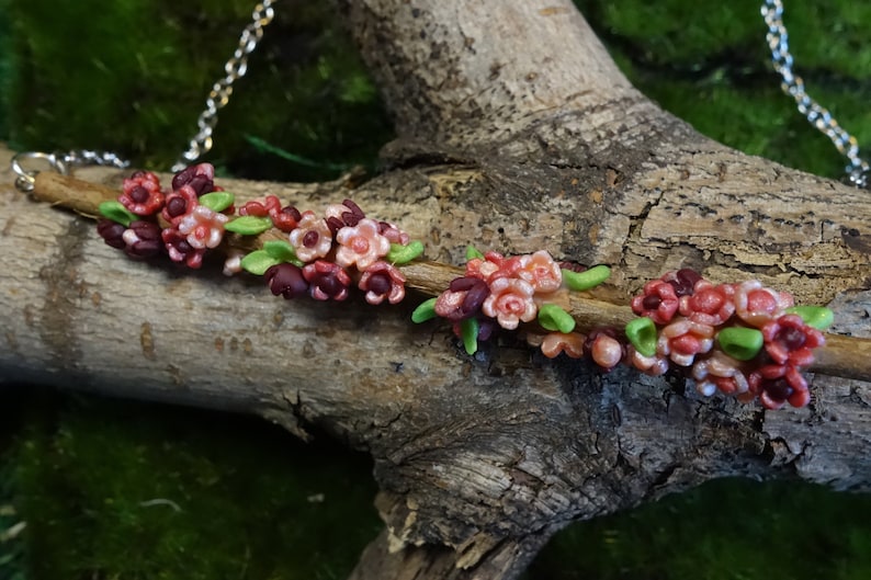 handmade necklace Springtime Pink Cherry Blossom Branch Pendant
