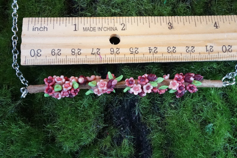 handmade necklace Springtime Pink Cherry Blossom Branch Pendant