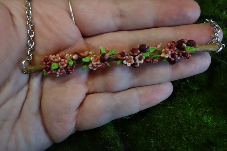 handmade necklace Springtime Pink Cherry Blossom Branch Pendant