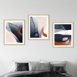 Grote kunst aan de muur boven het bed, set van 3 afdrukken, kunst aan de muur slaapkamer, abstracte kunst, afdrukbare muurkunst, afdrukbare poster, digitale download