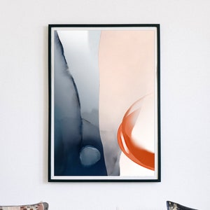 Abstract navy blue and pink art print, Large watercolor wall art, Bedroom wall art, Living room wall art, Printable art, Instant download