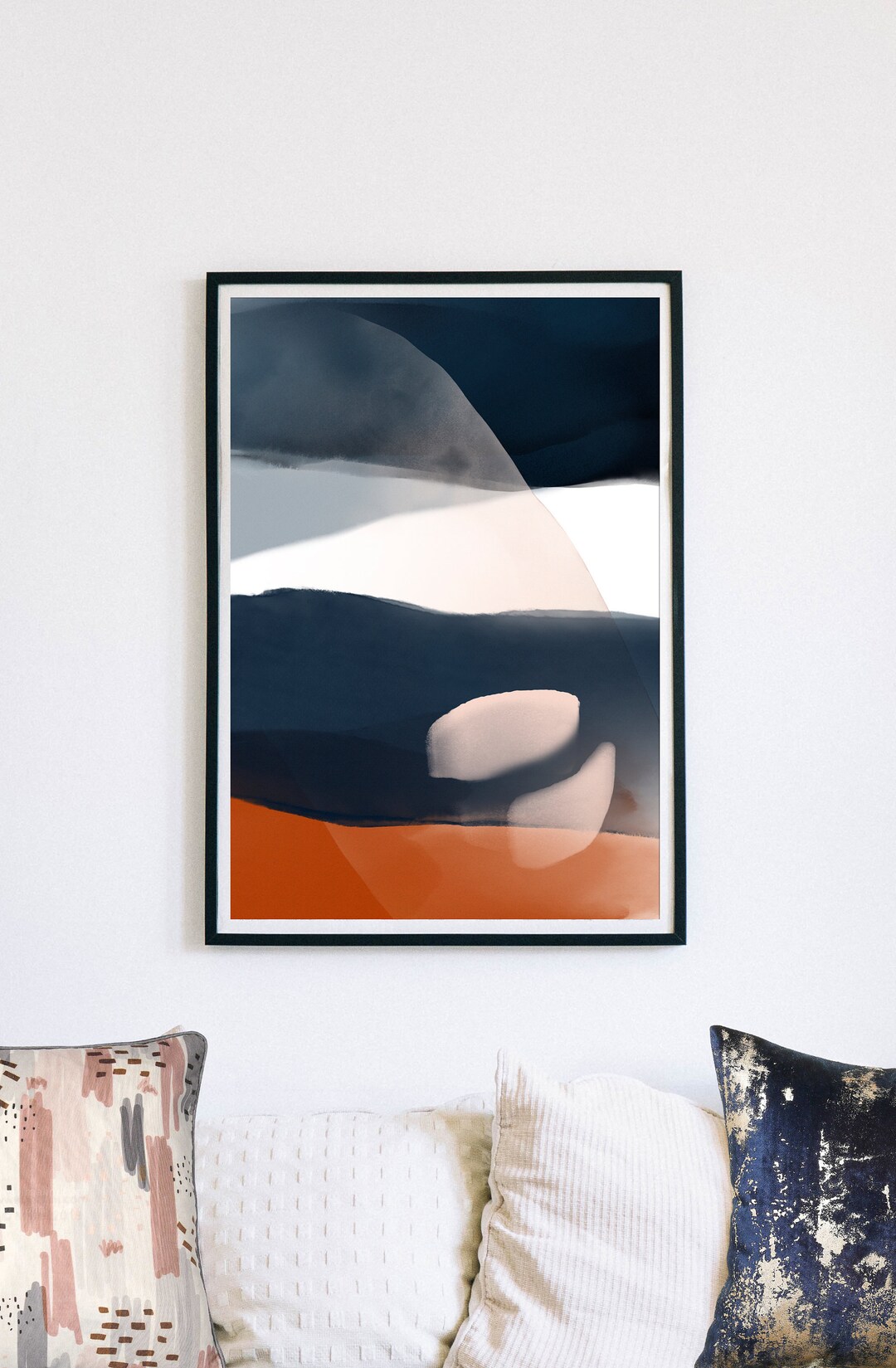 Abstract Navy Blue and Pink Art Print, Printable Art, Abstract Art ...