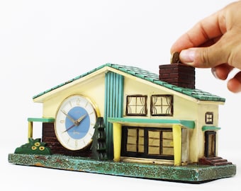 Meiko Tokei musical clock 1950s · Handmade wooden house design · Showa era Japanese vintage