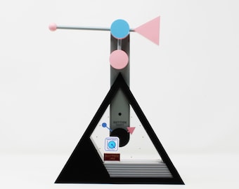 Orologio da tavolo Rhythm Quartz 4RP697 in stile Memphis, nero - Vintage NOS con scatola originale