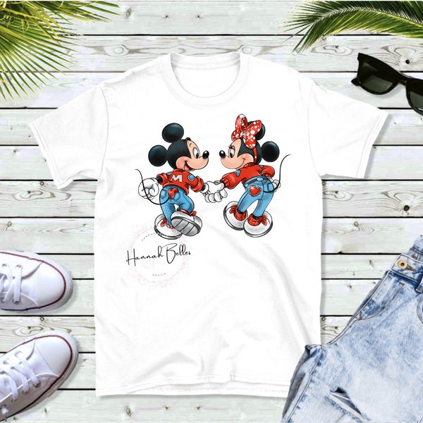 Inspired Mickey and Minnie Holding Hands - Blue Jeans - Disney