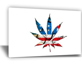 Canvas Print - Marijuana Leaf Banner. Flag of United States of America. Modern Wall Art.