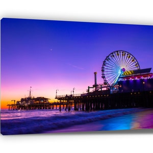 CANVAS PRINT Santa Monica Pier, Santa Monica, California, USA. Purple Sunset. Photo Canvas Print. Modern Wall Art. Popular Right Now.