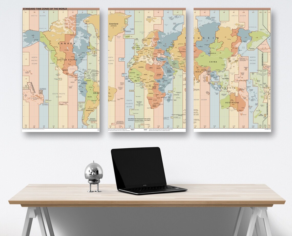 CANVAS PRINT. Time Zone Map. Map of the World Time Zones. Standard Time ...