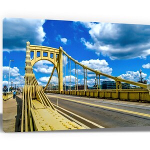 CANVAS PRINT. Roberto Clemente Bridge. Sixth Street Bridge. Pittsburgh, Pennsylvania. Suspension bridge Wall Art.