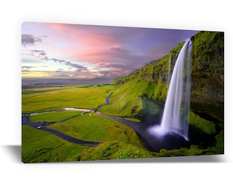 Seljalandsfoss Waterfall Canvas Print – Iceland Wall Decor, Majestic Waterfall Behind the Fall, Nature Landscape Art