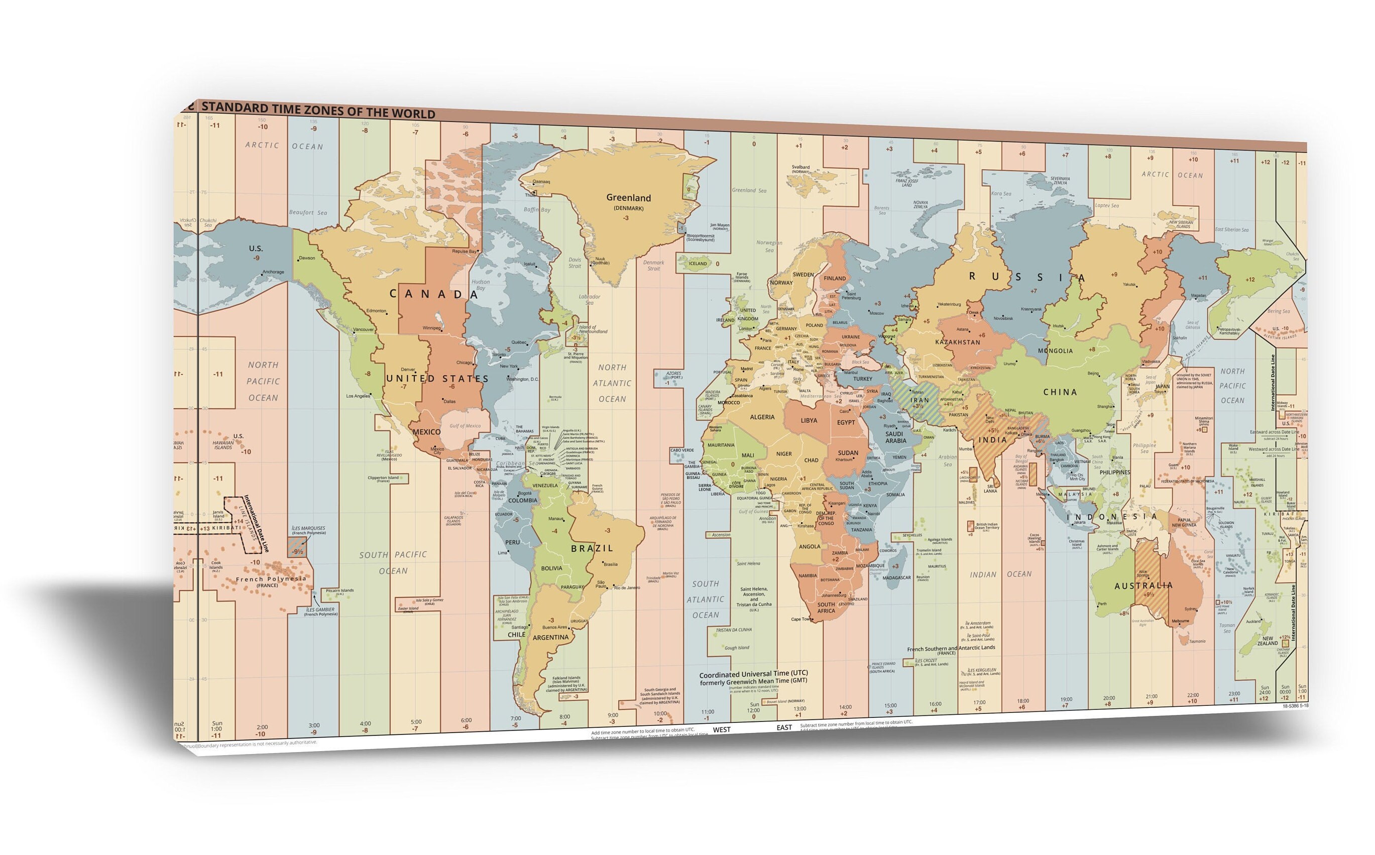 CANVAS PRINT Time Zone Map Map Of The World Time Zones Etsy