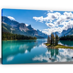 CANVAS PRINT. Spirit Island. Maligne Lake. Jasper National Park, Alberta, Canada. Canadian Rocky Mountain Parks. Photo Canvas Prints.
