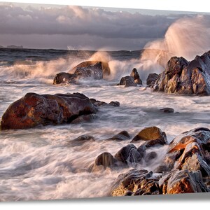 CANVAS PRINT. Waves breaking on the rocks of North Donegal, Ireland. Photo Canvas Prints. Irish landscape. Photo Print.