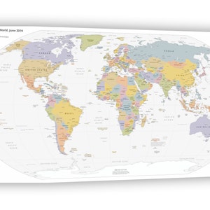 STAMPA SU TELA. Mappa politica del mondo. Geografia Wall Art.