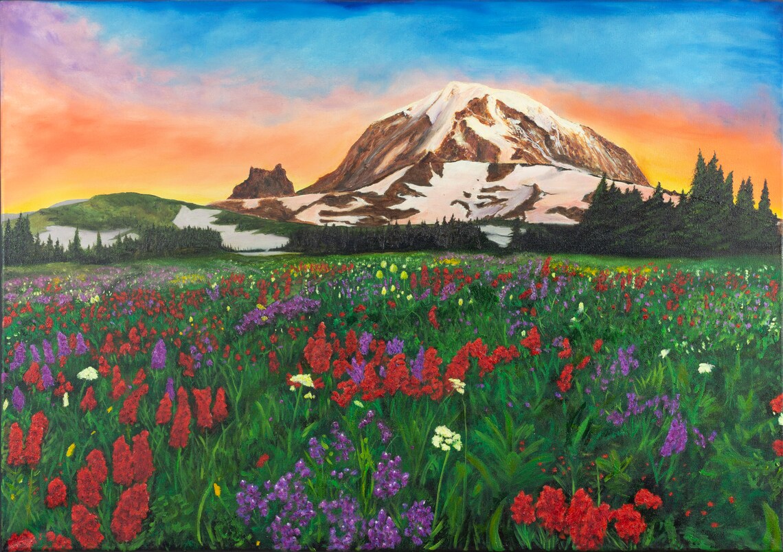 Mt. Rainier Oil Painting Print Pacific Northwest Painting Etsy