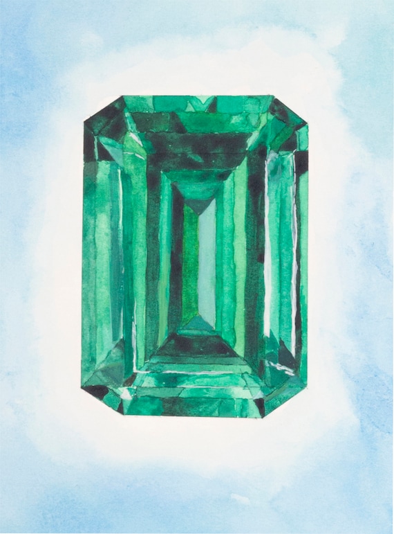 Emerald Gem Print, Emerald Gem Painting, Watercolor Print Emerald Gem Print, Emerald Gem Painting, Watercolor Print
