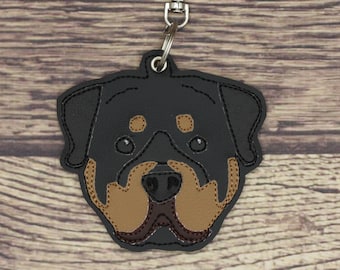 Embroidered Rottweiler Keychain: Dog Lover Gift, Bag Tag