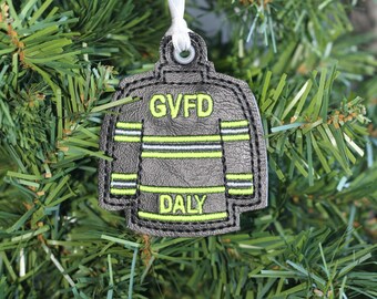 Personalized Firefighter Bunker Gear Ornament or Rearview Mirror Decor Fireman Hero