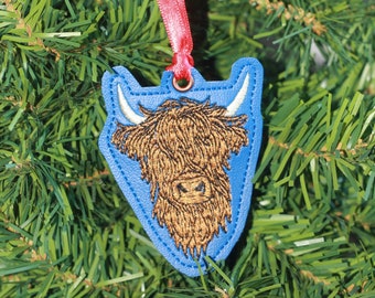 Highland Cow Ornament Holiday Gift Embroidery