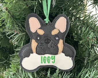 French Bulldog layered Christmas ornament, Merle Frenchie, Chocolate and tan, Pied, Brindle Rare