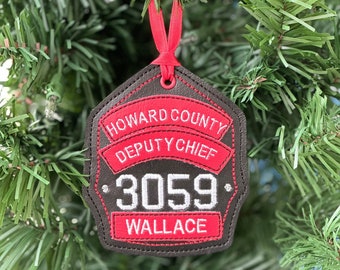 Firefighter Helmet Shield Ornament  Personalized Fireman, Fire Wife Bag Tag, Emergency Responder
