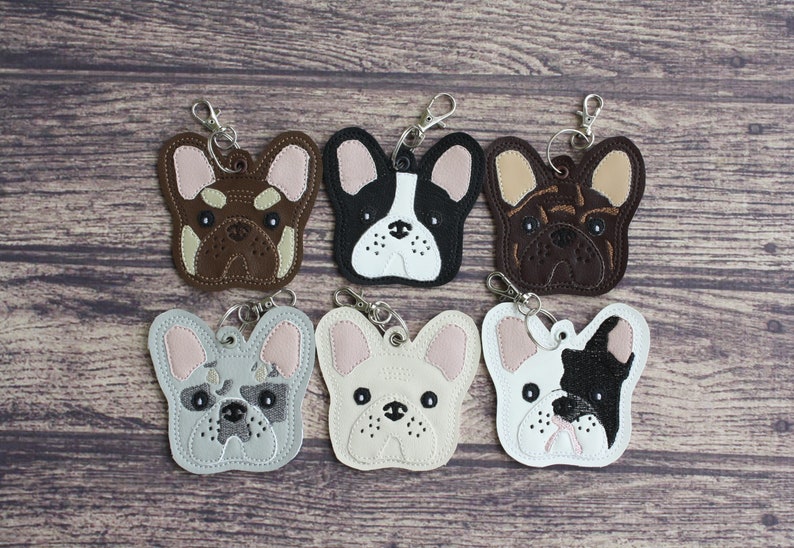 French Bulldog Keychain: Merle, Brindle, Chocolate, Tan, Pied (Airtag Compatible) image 2