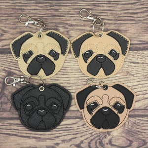 Embroidered Pug Keychain: Customizable Dog Lover Gift